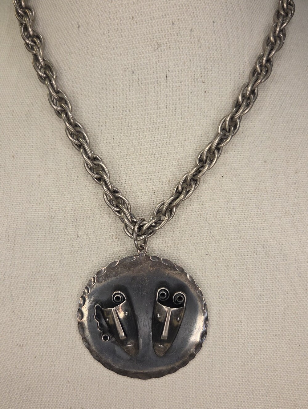 Vintage RARE Francisco Rebajes Double-Face Pendant in Aged Silver Tone